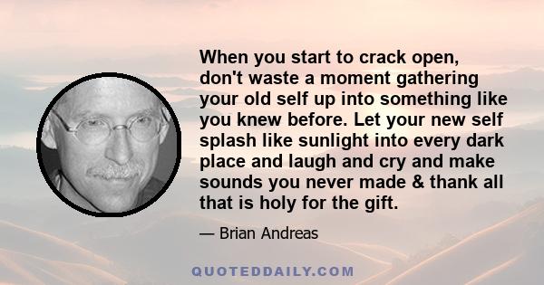 When you start to crack open, don't waste a moment gathering your old self up into something like you knew before. Let your new self splash like sunlight into every dark place and laugh and cry and make sounds you never 