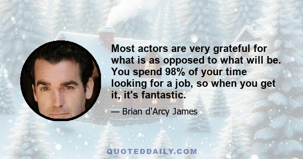 Most actors are very grateful for what is as opposed to what will be. You spend 98% of your time looking for a job, so when you get it, it's fantastic.