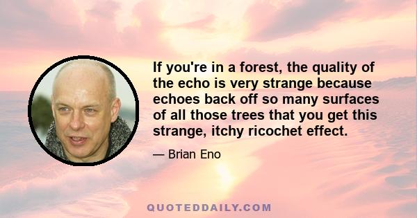 If you're in a forest, the quality of the echo is very strange because echoes back off so many surfaces of all those trees that you get this strange, itchy ricochet effect.