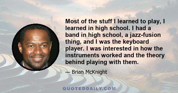 Most of the stuff I learned to play, I learned in high school. I had a band in high school, a jazz-fusion thing, and I was the keyboard player. I was interested in how the instruments worked and the theory behind