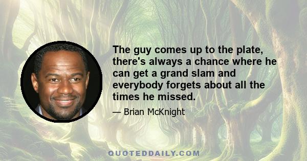 The guy comes up to the plate, there's always a chance where he can get a grand slam and everybody forgets about all the times he missed.