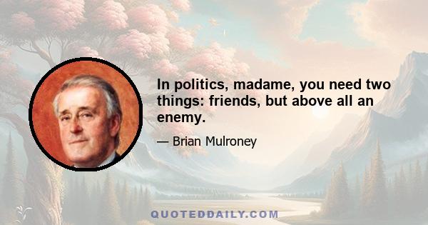 In politics, madame, you need two things: friends, but above all an enemy.