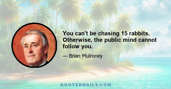 You can't be chasing 15 rabbits. Otherwise, the public mind cannot follow you.