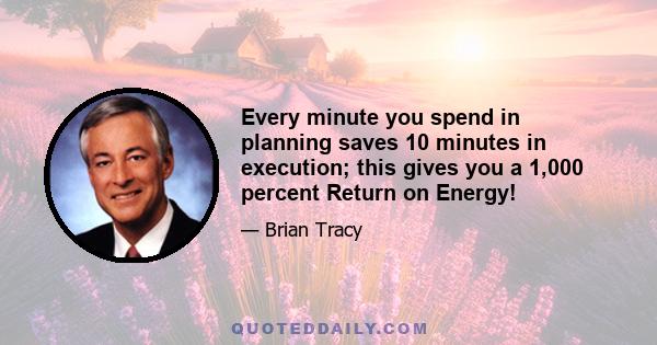 Every minute you spend in planning saves 10 minutes in execution; this gives you a 1,000 percent Return on Energy!