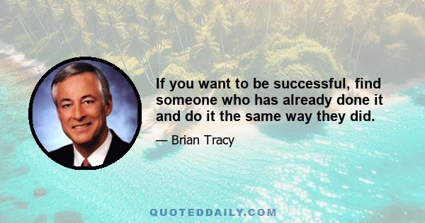 If you want to be successful, find someone who has already done it and do it the same way they did.