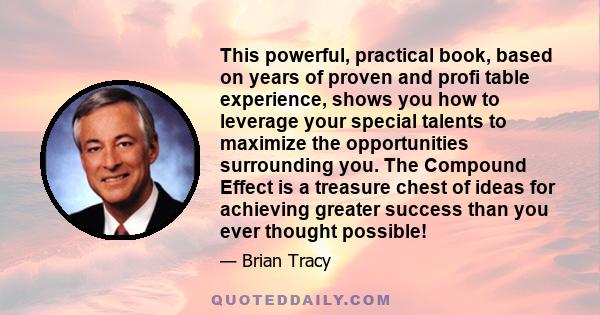 This powerful, practical book, based on years of proven and profi table experience, shows you how to leverage your special talents to maximize the opportunities surrounding you. The Compound Effect is a treasure chest