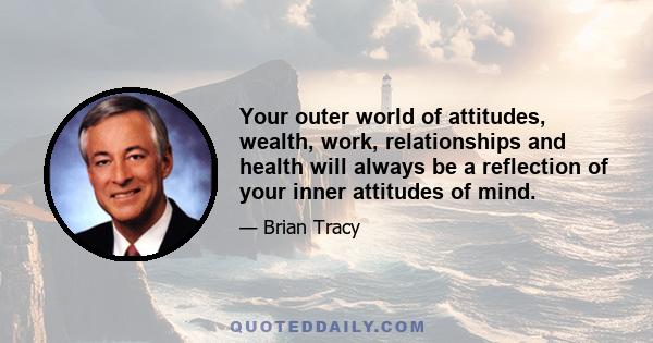 Your outer world of attitudes, wealth, work, relationships and health will always be a reflection of your inner attitudes of mind.