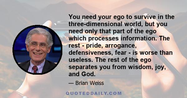 You need your ego to survive in the three-dimensional world, but you need only that part of the ego which processes information. The rest - pride, arrogance, defensiveness, fear - is worse than useless. The rest of the