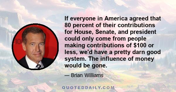 If everyone in America agreed that 80 percent of their contributions for House, Senate, and president could only come from people making contributions of $100 or less, we'd have a pretty darn good system. The influence