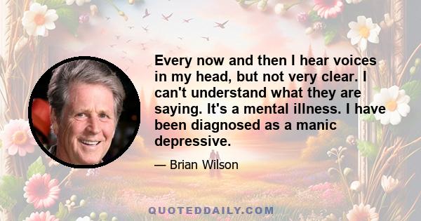 Every now and then I hear voices in my head, but not very clear. I can't understand what they are saying. It's a mental illness. I have been diagnosed as a manic depressive.