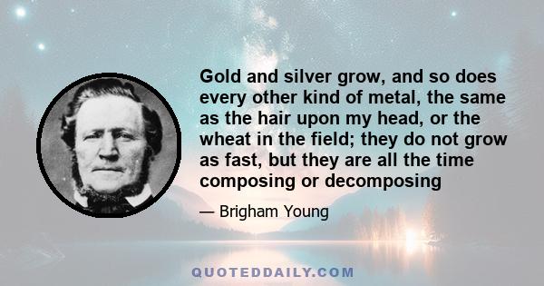 Gold and silver grow, and so does every other kind of metal, the same as the hair upon my head, or the wheat in the field; they do not grow as fast, but they are all the time composing or decomposing