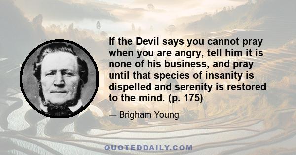 If the Devil says you cannot pray when you are angry, tell him it is none of his business, and pray until that species of insanity is dispelled and serenity is restored to the mind. (p. 175)