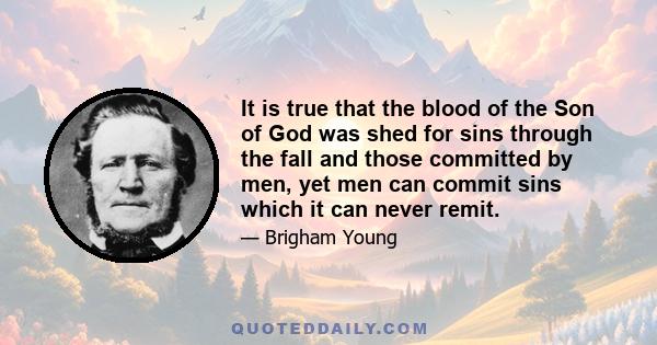 It is true that the blood of the Son of God was shed for sins through the fall and those committed by men, yet men can commit sins which it can never remit.