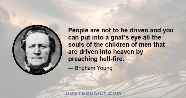 People are not to be driven and you can put into a gnat’s eye all the souls of the children of men that are driven into heaven by preaching hell-fire.