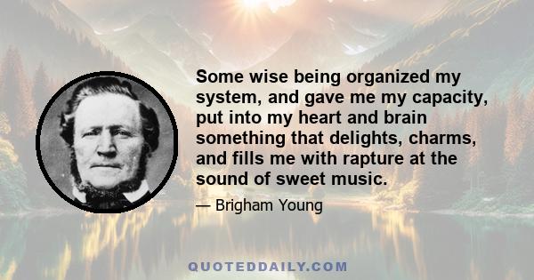 Some wise being organized my system, and gave me my capacity, put into my heart and brain something that delights, charms, and fills me with rapture at the sound of sweet music.