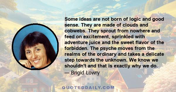 Some ideas are not born of logic and good sense. They are made of clouds and cobwebs. They sprout from nowhere and feed on excitement, sprinkled with adventure juice and the sweet flavor of the forbidden. The psyche