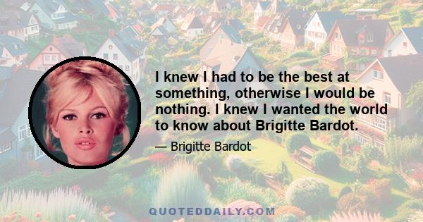 I knew I had to be the best at something, otherwise I would be nothing. I knew I wanted the world to know about Brigitte Bardot.