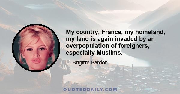 My country, France, my homeland, my land is again invaded by an overpopulation of foreigners, especially Muslims.