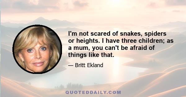 I'm not scared of snakes, spiders or heights. I have three children; as a mum, you can't be afraid of things like that.