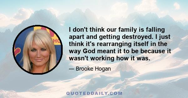 I don't think our family is falling apart and getting destroyed. I just think it's rearranging itself in the way God meant it to be because it wasn't working how it was.