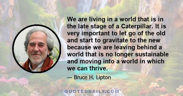 We are living in a world that is in the late stage of a Caterpillar. It is very important to let go of the old and start to gravitate to the new because we are leaving behind a world that is no longer sustainable and