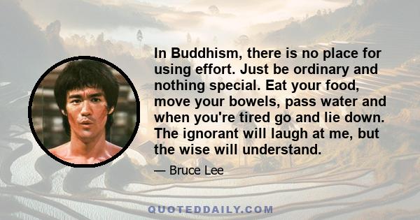 In Buddhism, there is no place for using effort. Just be ordinary and nothing special. Eat your food, move your bowels, pass water and when you're tired go and lie down. The ignorant will laugh at me, but the wise will