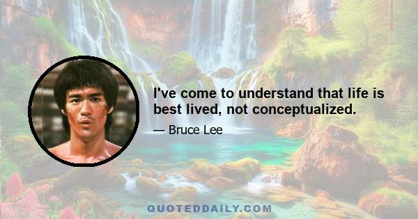 I've come to understand that life is best lived, not conceptualized.