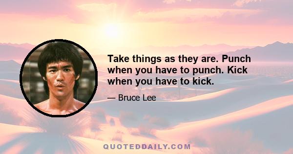 Take things as they are. Punch when you have to punch. Kick when you have to kick.