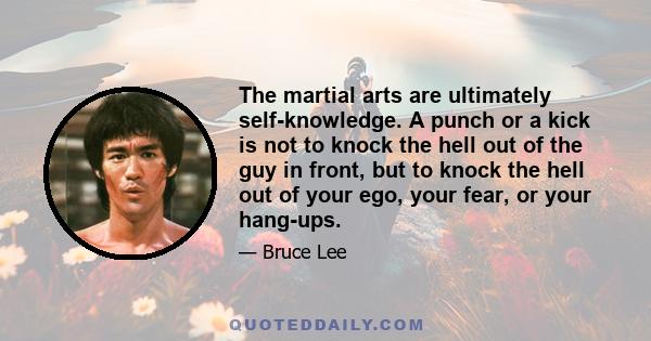 The martial arts are ultimately self-knowledge. A punch or a kick is not to knock the hell out of the guy in front, but to knock the hell out of your ego, your fear, or your hang-ups.