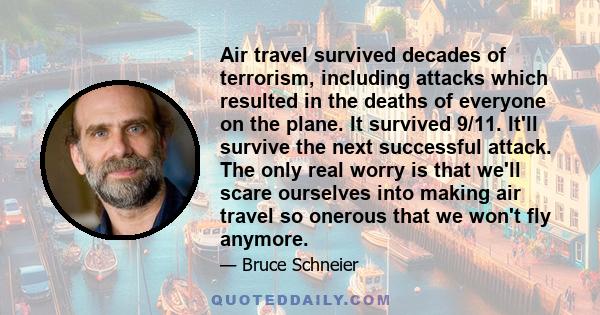 Air travel survived decades of terrorism, including attacks which resulted in the deaths of everyone on the plane. It survived 9/11. It'll survive the next successful attack. The only real worry is that we'll scare