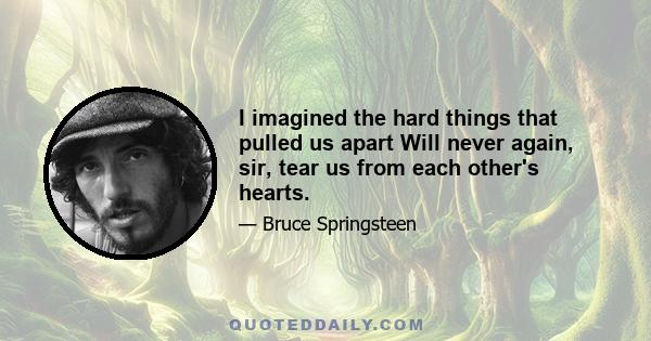 I imagined the hard things that pulled us apart Will never again, sir, tear us from each other's hearts.