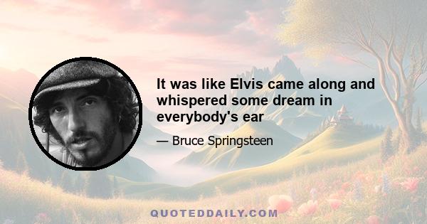 It was like Elvis came along and whispered some dream in everybody's ear