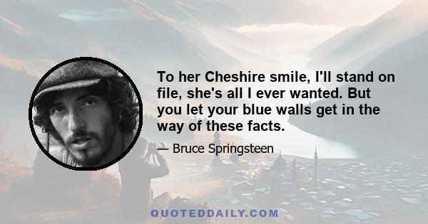 To her Cheshire smile, I'll stand on file, she's all I ever wanted. But you let your blue walls get in the way of these facts.