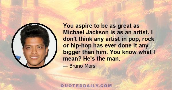 You aspire to be as great as Michael Jackson is as an artist. I don't think any artist in pop, rock or hip-hop has ever done it any bigger than him. You know what I mean? He's the man.