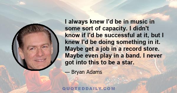 I always knew I'd be in music in some sort of capacity. I didn't know if I'd be successful at it, but I knew I'd be doing something in it. Maybe get a job in a record store. Maybe even play in a band. I never got into