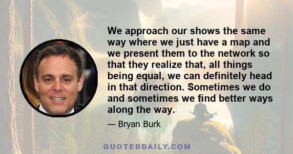 We approach our shows the same way where we just have a map and we present them to the network so that they realize that, all things being equal, we can definitely head in that direction. Sometimes we do and sometimes