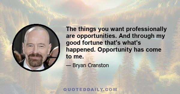 The things you want professionally are opportunities. And through my good fortune that's what's happened. Opportunity has come to me.