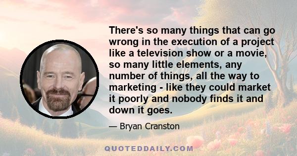 There's so many things that can go wrong in the execution of a project like a television show or a movie, so many little elements, any number of things, all the way to marketing - like they could market it poorly and