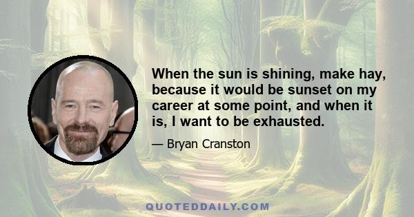 When the sun is shining, make hay, because it would be sunset on my career at some point, and when it is, I want to be exhausted.