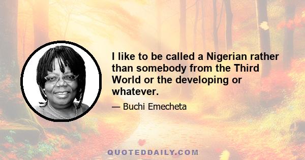 I like to be called a Nigerian rather than somebody from the Third World or the developing or whatever.