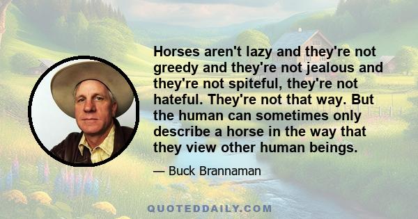 Horses aren't lazy and they're not greedy and they're not jealous and they're not spiteful, they're not hateful. They're not that way. But the human can sometimes only describe a horse in the way that they view other