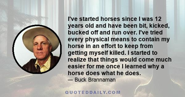 I've started horses since I was 12 years old and have been bit, kicked, bucked off and run over. I've tried every physical means to contain my horse in an effort to keep from getting myself killed. I started to realize