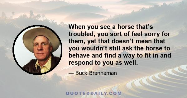 When you see a horse that’s troubled, you sort of feel sorry for them, yet that doesn’t mean that you wouldn’t still ask the horse to behave and find a way to fit in and respond to you as well.