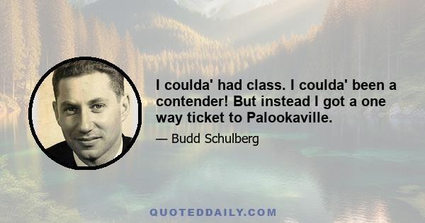 I coulda' had class. I coulda' been a contender! But instead I got a one way ticket to Palookaville.