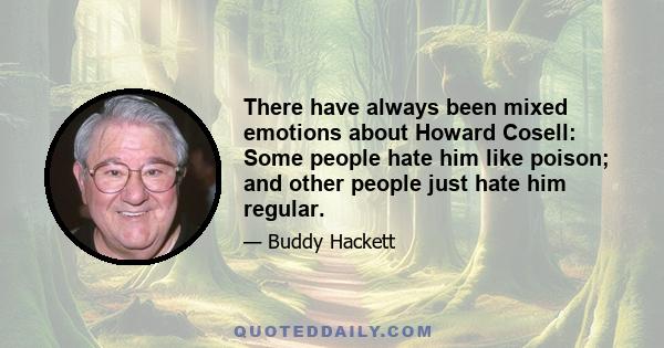 There have always been mixed emotions about Howard Cosell: Some people hate him like poison; and other people just hate him regular.