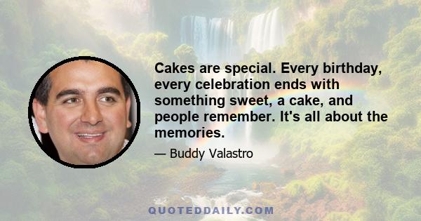 Cakes are special. Every birthday, every celebration ends with something sweet, a cake, and people remember. It's all about the memories.