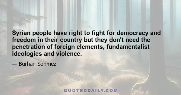 Syrian people have right to fight for democracy and freedom in their country but they don't need the penetration of foreign elements, fundamentalist ideologies and violence.