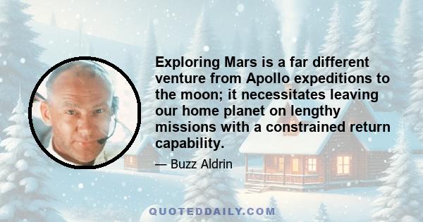 Exploring Mars is a far different venture from Apollo expeditions to the moon; it necessitates leaving our home planet on lengthy missions with a constrained return capability.