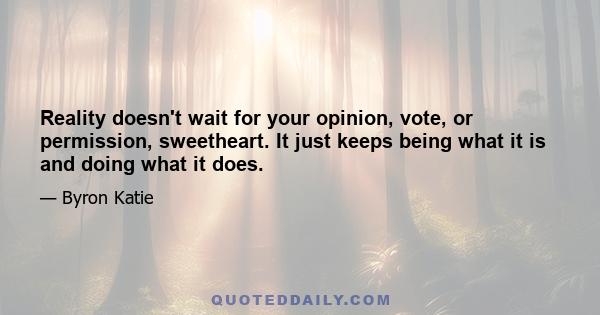 Reality doesn't wait for your opinion, vote, or permission, sweetheart. It just keeps being what it is and doing what it does.