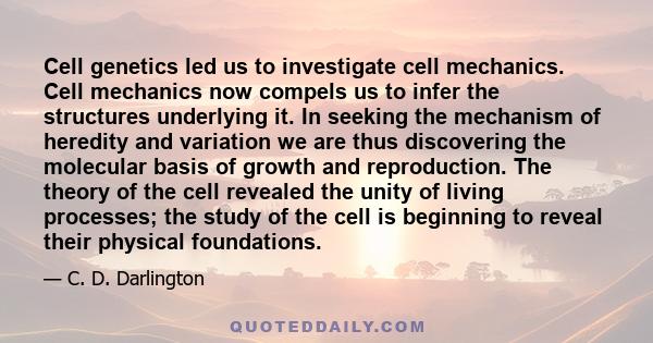 Cell genetics led us to investigate cell mechanics. Cell mechanics now compels us to infer the structures underlying it. In seeking the mechanism of heredity and variation we are thus discovering the molecular basis of